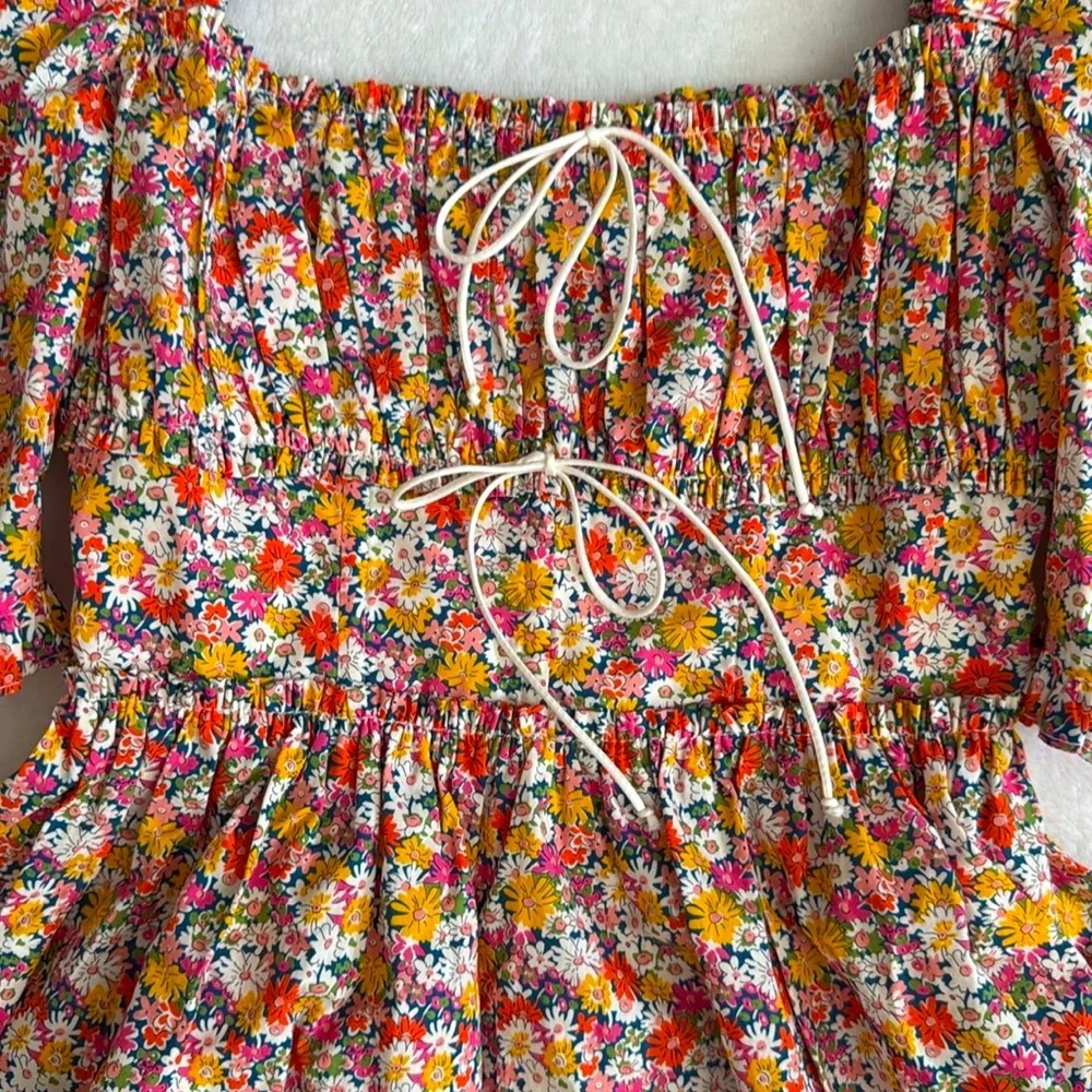 {NWT} For Love & Lemons | Libby Floral Babydoll Puff Sleeve Mini Dress (XXS/0) - Picture 5 of 16